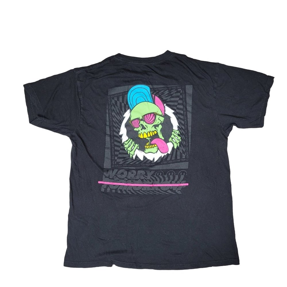 zuni neon skeleton tee shirt size large black, green, blue, psychedelic,